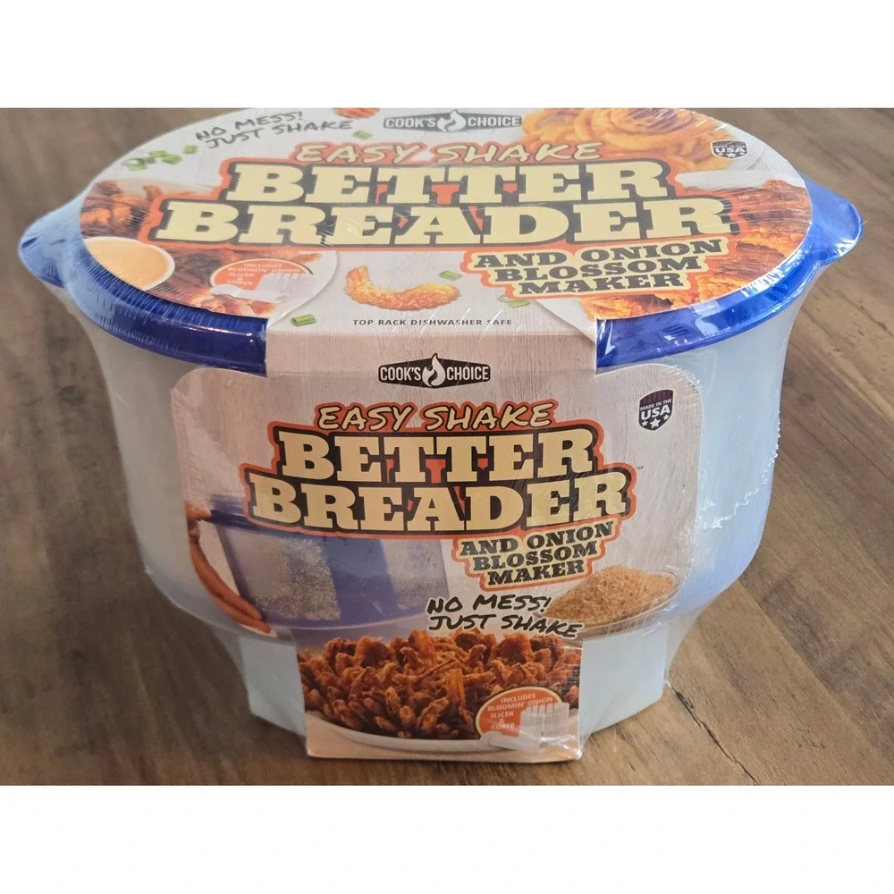 Cooks Choice Easy Shake Better Breader and Onion Blossom Maker Blue White‎ NEW